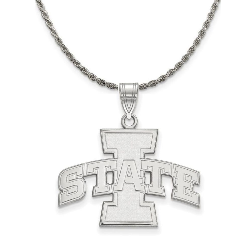 Sterling Silver Iowa State Large 'I State' Necklace - 18 Inch
